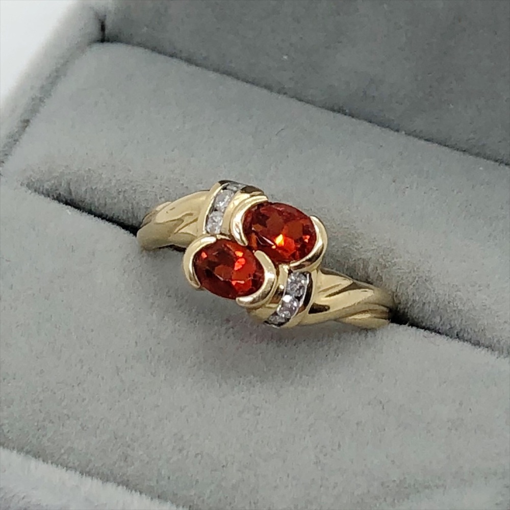 14k yellow gold Fire Opal and Diamond bypass ring Sz 7.5